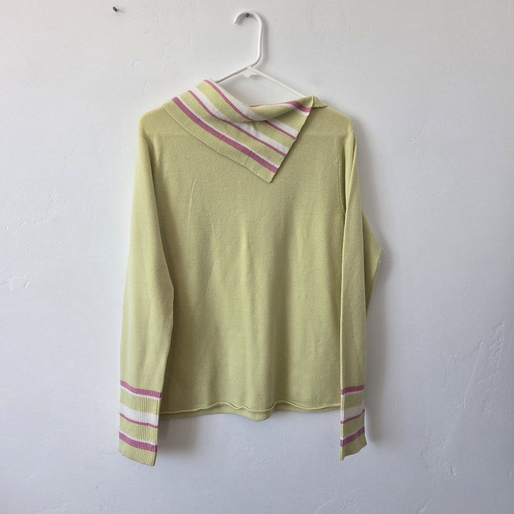 Vintage J.Marco Sweater Pastel Lime Green Chartreuse Foldover Collar Grandma M